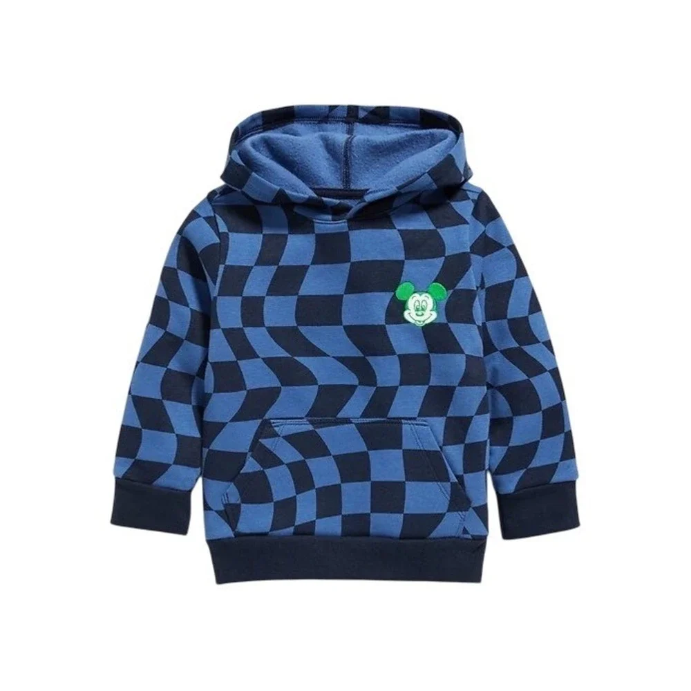 Old Navy Disney Mickey Mouse Oversized Pullover Hoodie Sz S 6-7 Hyper Blue Plaid